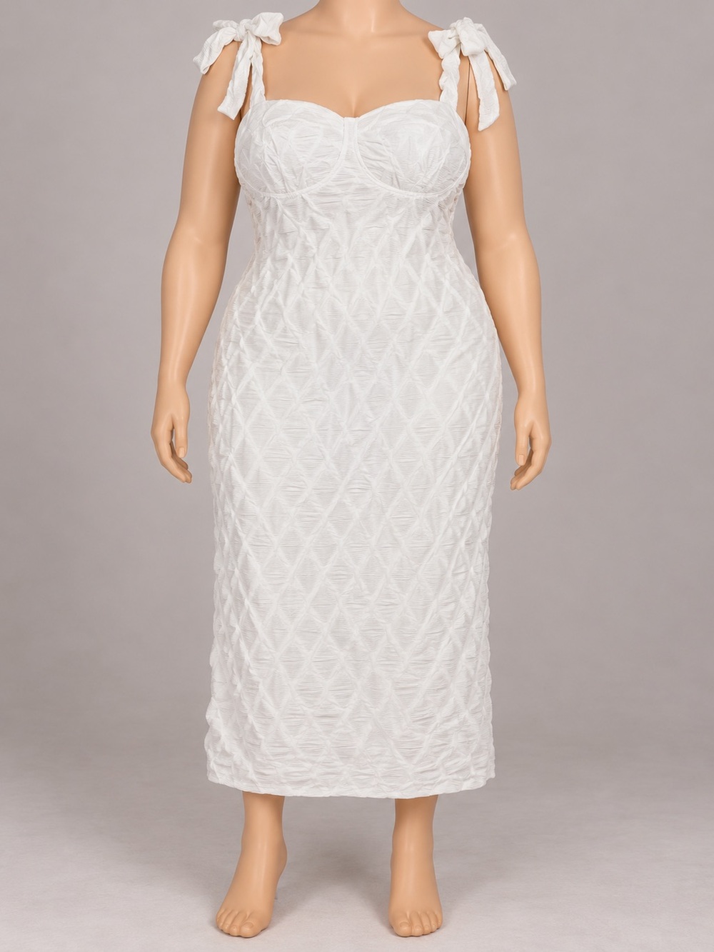 SHEIN Curve 2XL White Textured Midi Dress Tie Shoulder Straps